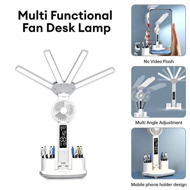 Multifunction Table Lamp LED Four-headed Folding With Fan - Jrw solutions