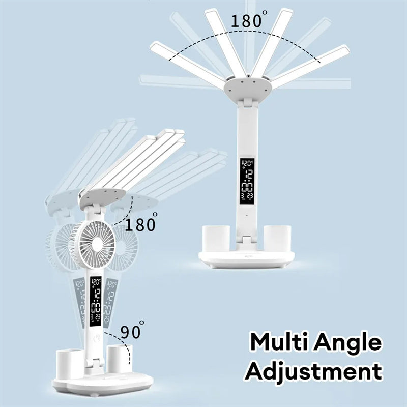 Multifunction Table Lamp LED Four-headed Folding With Fan - Jrw solutions