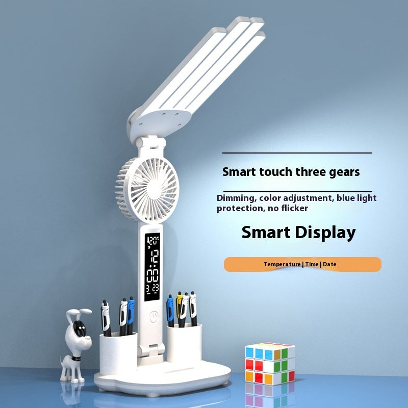 Multifunction Table Lamp LED Four-headed Folding With Fan - Jrw solutions