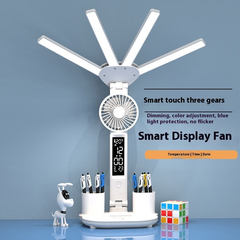 Multifunction Table Lamp LED Four-headed Folding With Fan - Jrw solutions