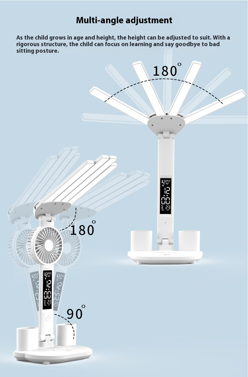 Multifunction Table Lamp LED Four-headed Folding With Fan - Jrw solutions