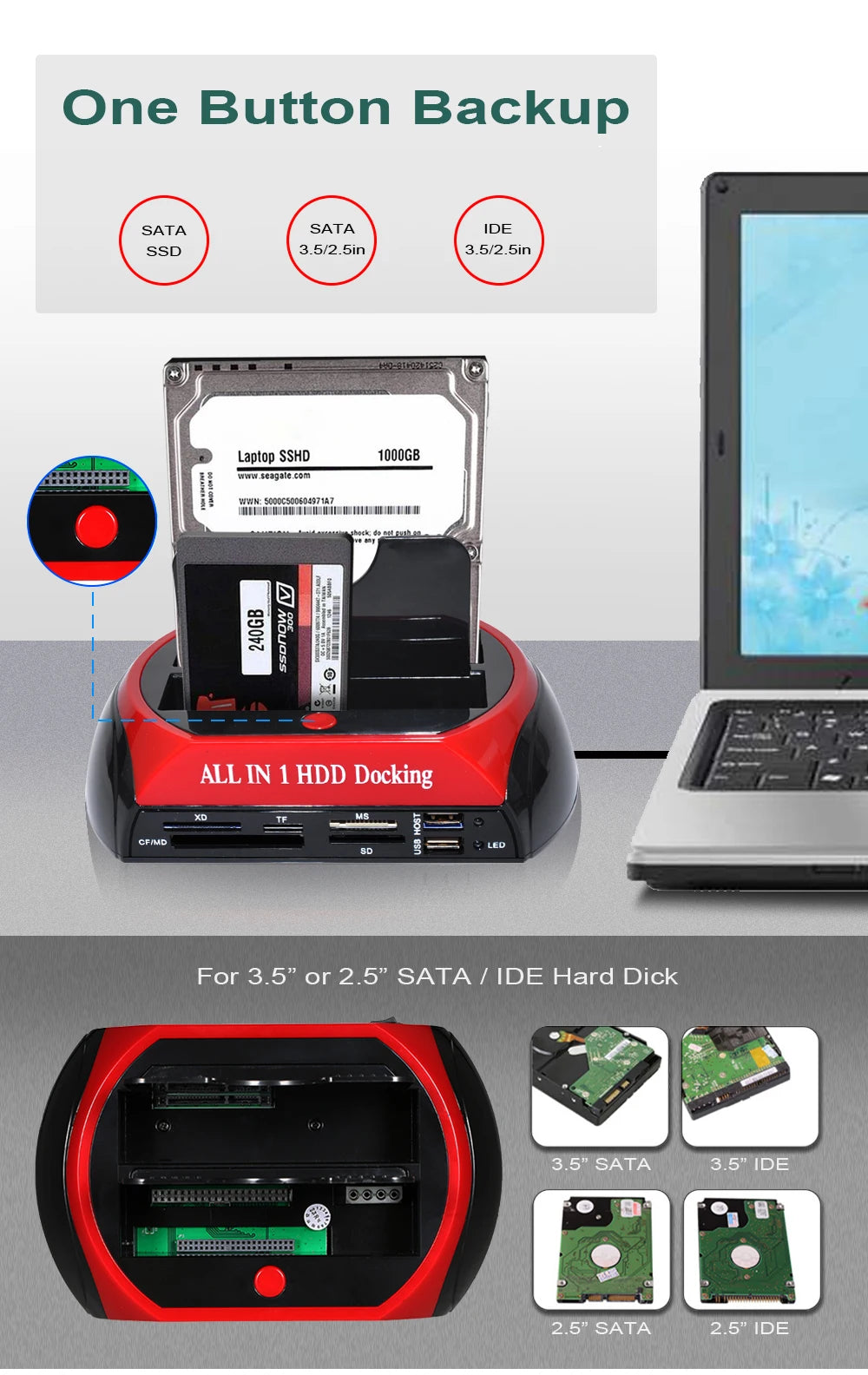 USB 2.0 Type C Dual IDE SATA External Hard Drive Docking Station - Jrw solutions