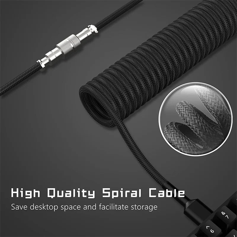 Type-C Coiled Mechanical Keyboard Cable with Aviator Connector - Jrw solutions