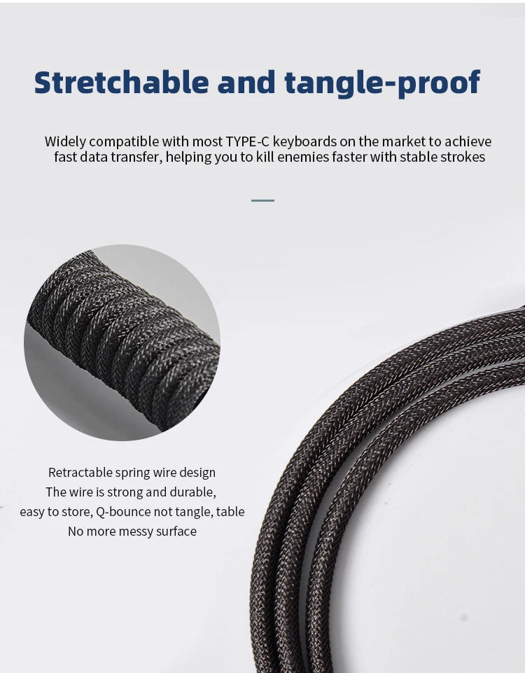 Type-C Coiled Mechanical Keyboard Cable with Aviator Connector - Jrw solutions