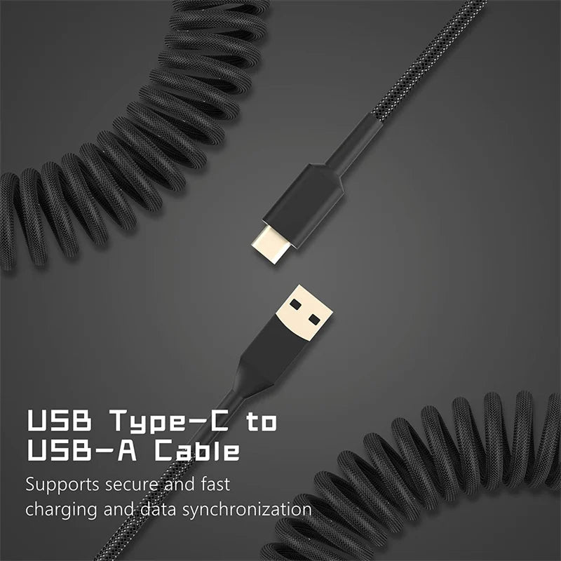 Type-C Coiled Mechanical Keyboard Cable with Aviator Connector - Jrw solutions