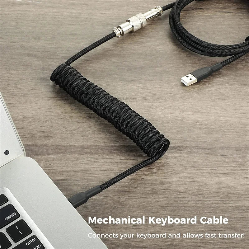 Type-C Coiled Mechanical Keyboard Cable with Aviator Connector - Jrw solutions