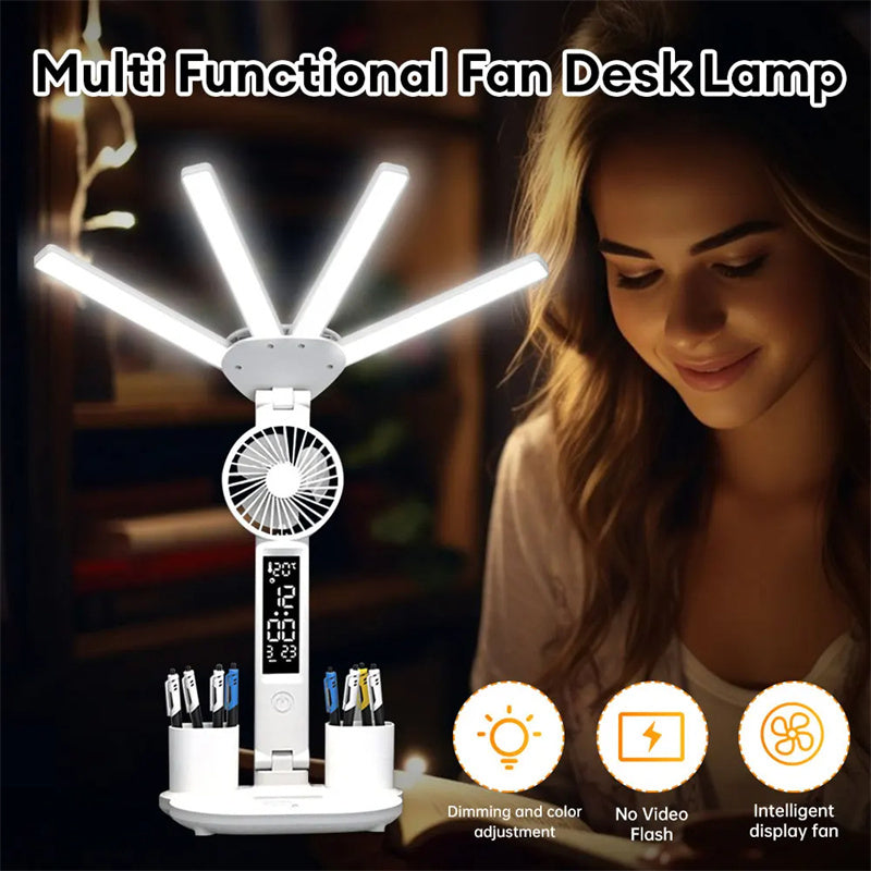 Multifunction Table Lamp LED Four-headed Folding With Fan - Jrw solutions