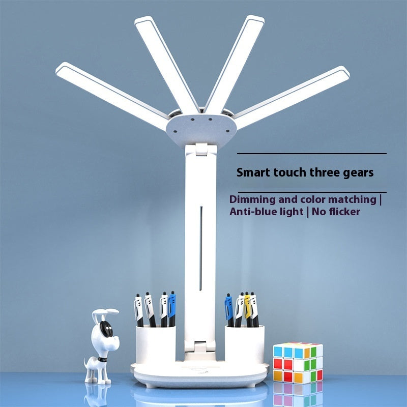 Multifunction Table Lamp LED Four-headed Folding With Fan - Jrw solutions